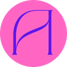 Website Logo - A purple 'A' in a funky font inside of a hot pink circle.