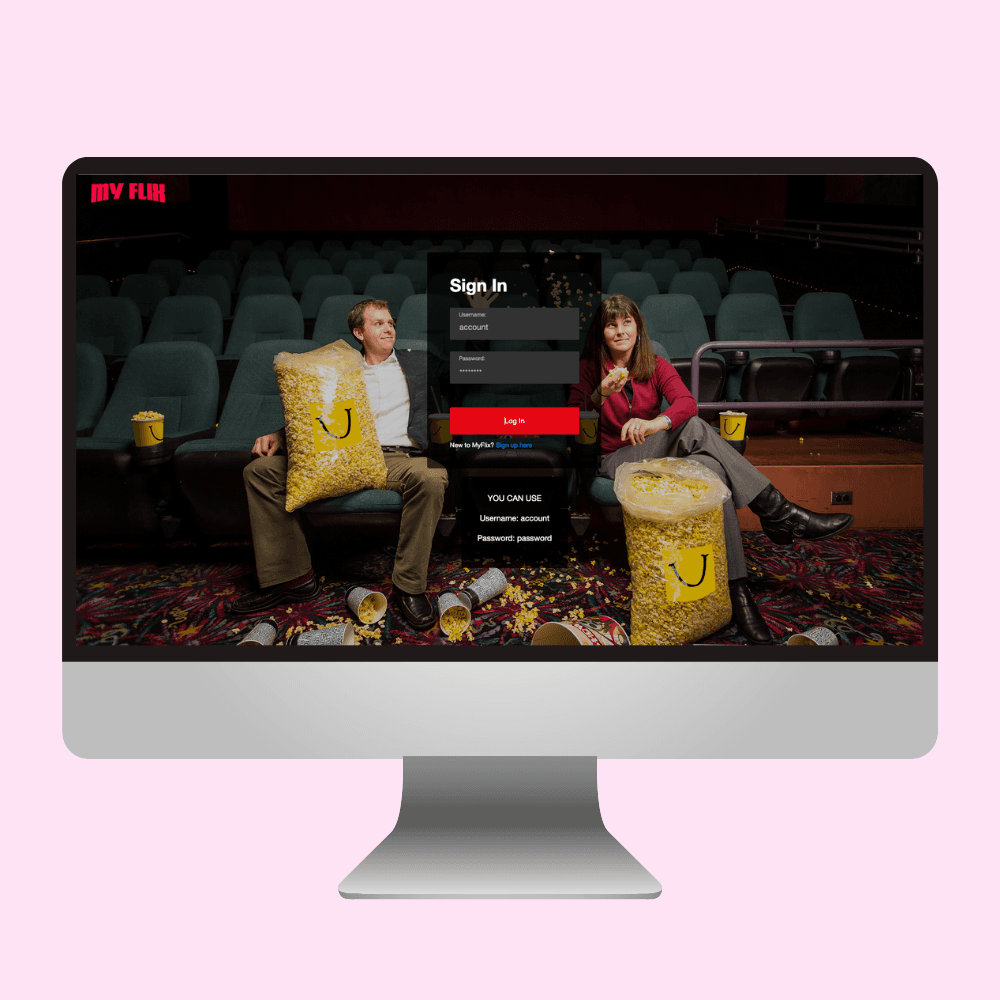 A mockup image of myFlix on an iMac.